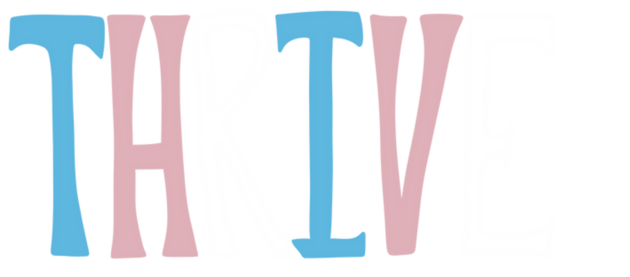Thrive letter logo in the colors of the trans pride flag